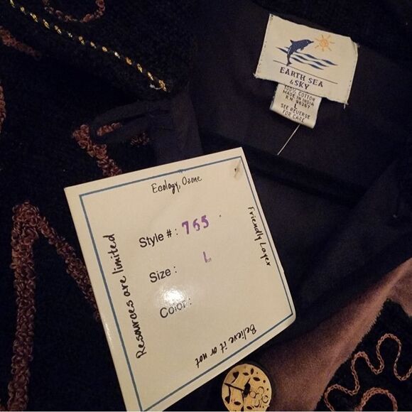 NWT Earth Sea & Sky vintage soft brown and black jacket 100% cotton - Picture 3 of 6